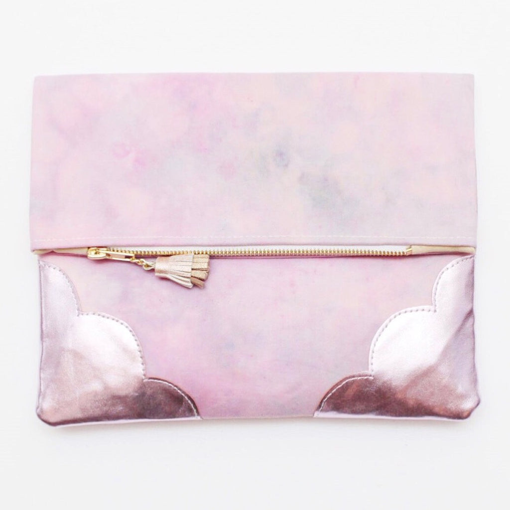 Dyed Watercolor Unique Leather Accents Clutch