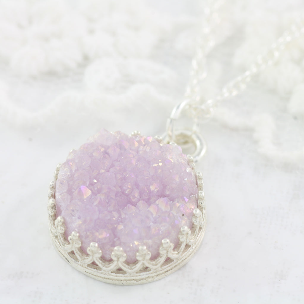 Adore Gemstone Collection - Druzy Round Pendant Necklace - Soul Made Boutique