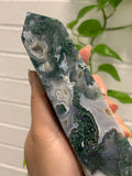 Nature Treasure - Huge Blue Moss Agate Tower (Diana and Yvonne)