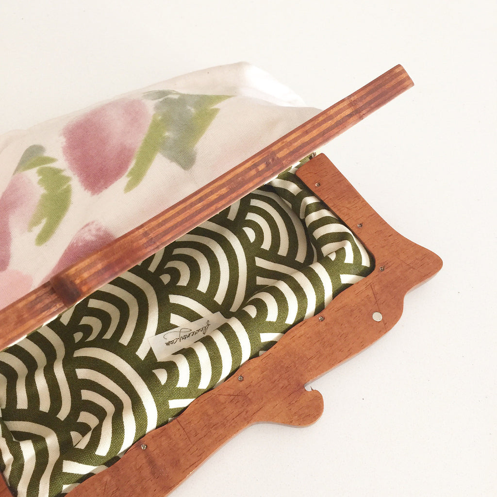 Wooden Handle Watercolor Abstract Clutch