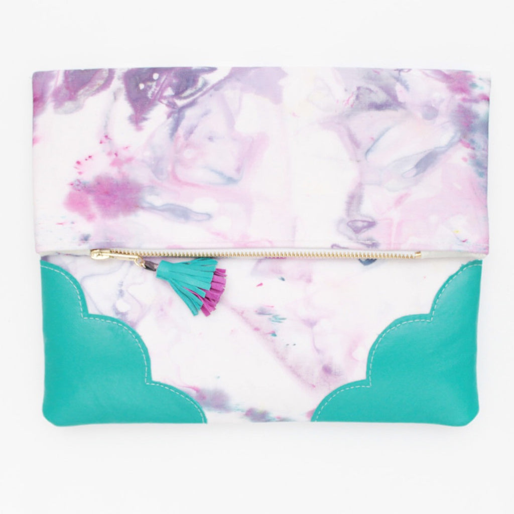 Dyed Watercolor Unique Leather Accents Clutch