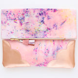 Dyed Watercolor Unique Leather Accents Clutch
