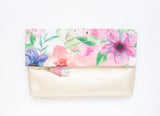 Floral Watercolor Unique Leather Accents Clutch