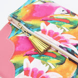 Floral Watercolor Unique Leather Accents Clutch