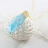Adore Gemstone Collection - Aqua Aura Quartz Raw Slab Necklace - Soul Made Boutique