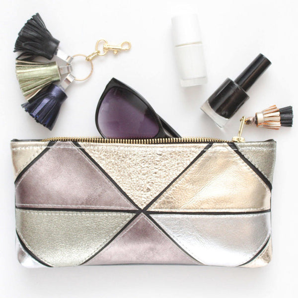 Geometric Prism Unique Leather Accents Pouch - Soul Made Boutique