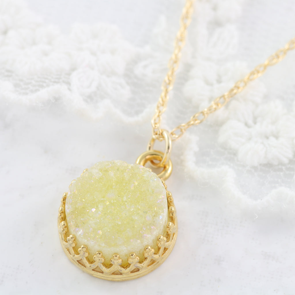 Adore Gemstone Collection - Druzy Round Pendant Necklace - Soul Made Boutique