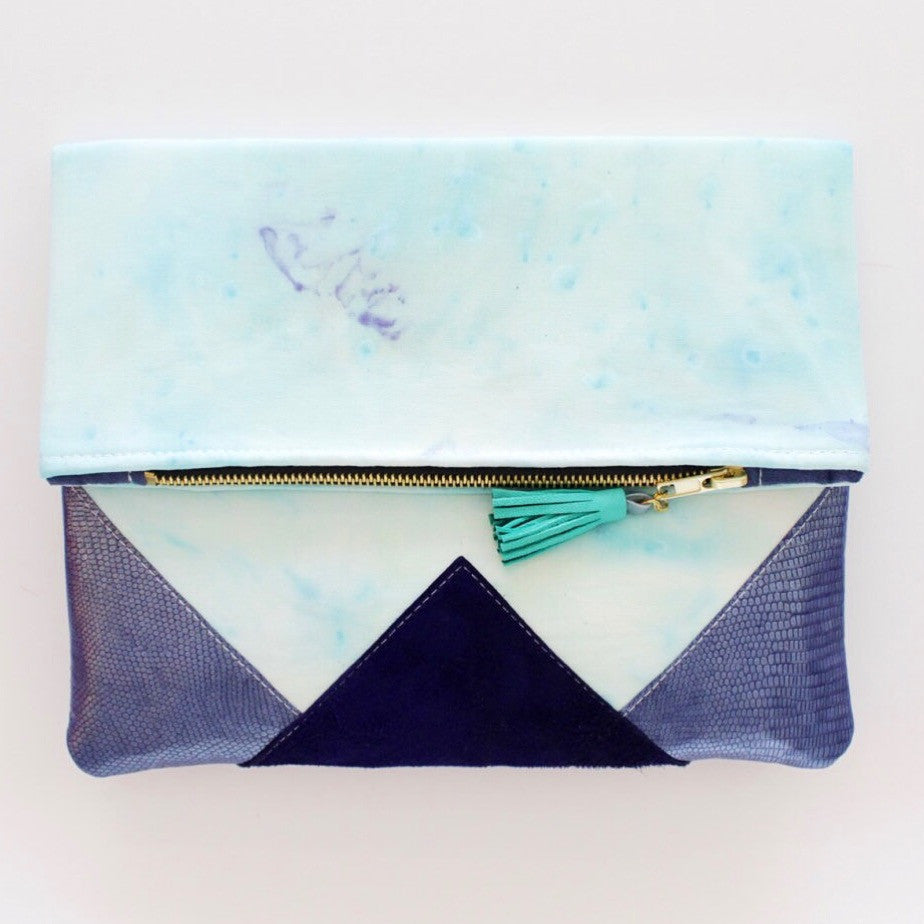 Dyed Watercolor Unique Leather Accents Clutch