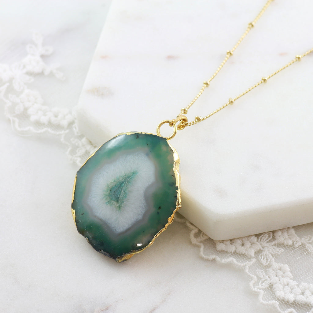 Adore Gemstone Collection - Agate Slice Necklace - Soul Made Boutique