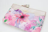 Floral Watercolor Unique Leather Accents Clutch