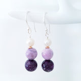 Adore Gems Collection - Sterling Silver Earrings Pearl Charoite and Purple Phosphosiderite