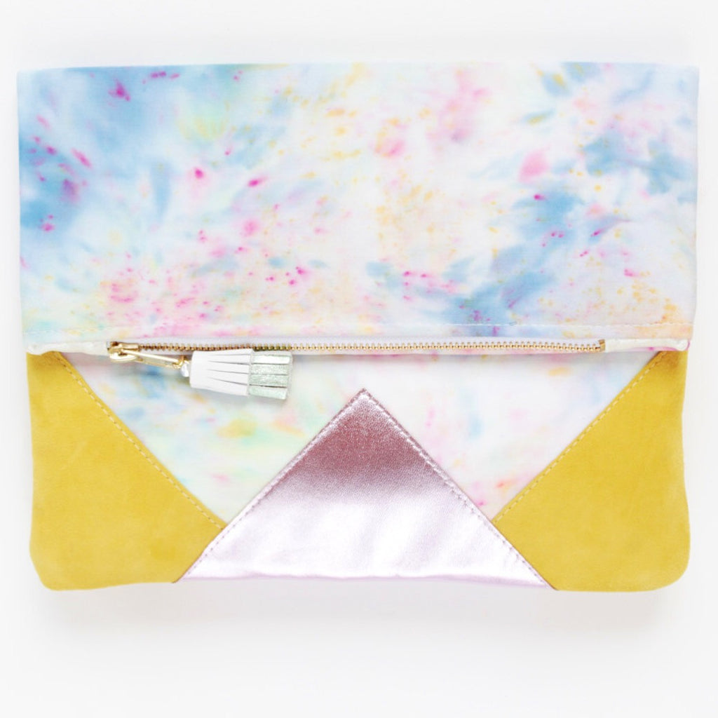 Dyed Watercolor Unique Leather Accents Clutch