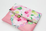 Floral Watercolor Unique Leather Accents Clutch