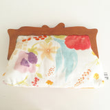 Wooden Handle Watercolor Abstract Flowers Clutch