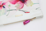 Floral Watercolor Unique Leather Accents Clutch