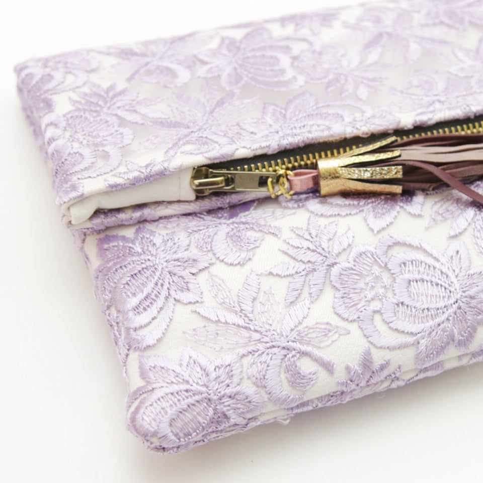 Floral Lace Unique Leather Accents Clutch - Soul Made Boutique