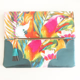 Floral Watercolor Unique Leather Accents Clutch