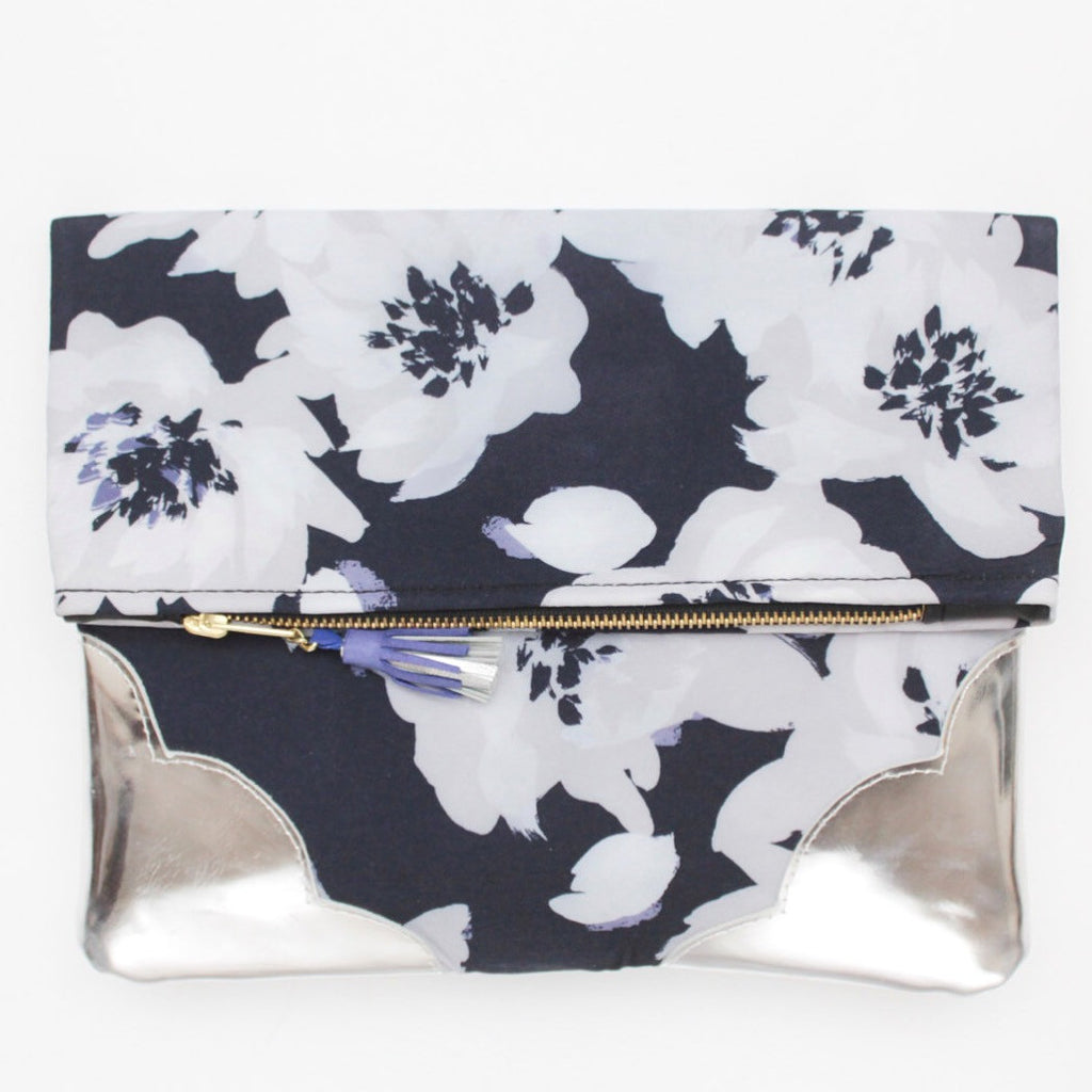 Floral Watercolor Unique Leather Accents Clutch