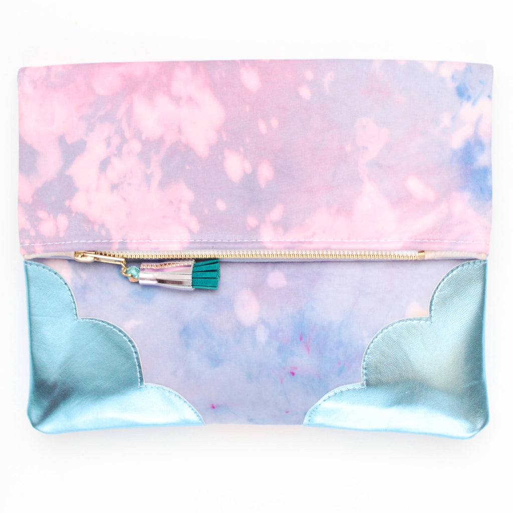 Dyed Watercolor Unique Leather Accents Clutch