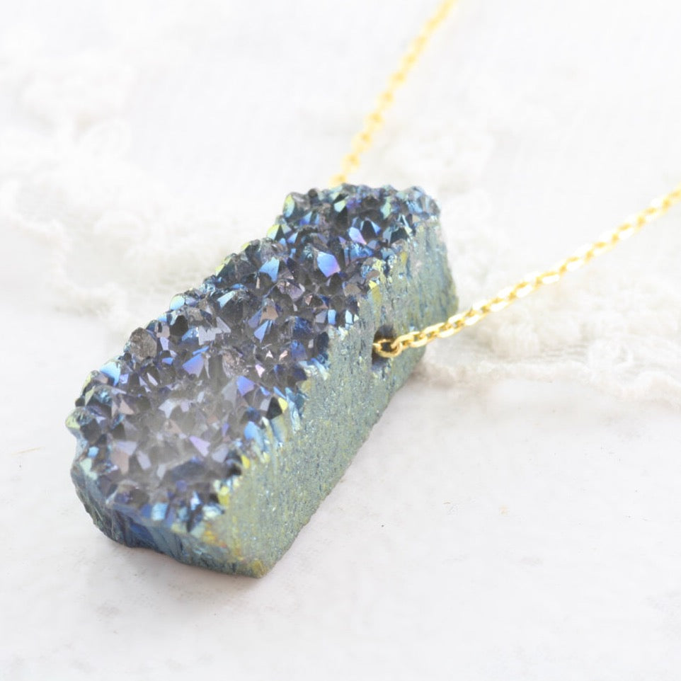 Adore Gemstone Collection - Druzy Vertical Bar Necklace - Soul Made Boutique
