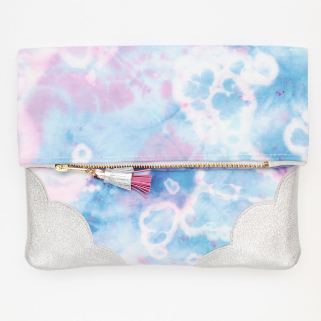 Dyed Watercolor Unique Leather Accents Clutch