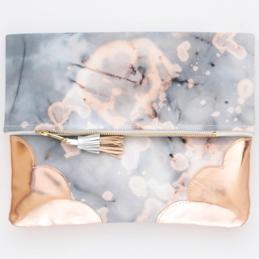 Dyed Watercolor Unique Leather Accents Clutch