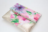 Floral Watercolor Unique Leather Accents Clutch