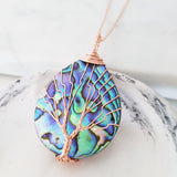 Adore Gems Collection - Abalone Shell Tree of Life Teardrop Necklace