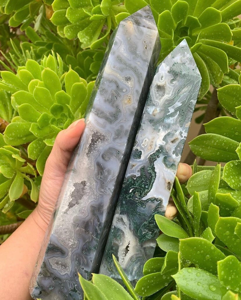 Nature Treasure - Huge Blue Moss Agate Tower (Diana and Yvonne)