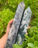 Nature Treasure - Huge Blue Moss Agate Tower (Diana and Yvonne)