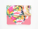 Floral Watercolor Unique Leather Accents Clutch