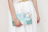Watercolor Unique Leather Accents Clutch Pouch