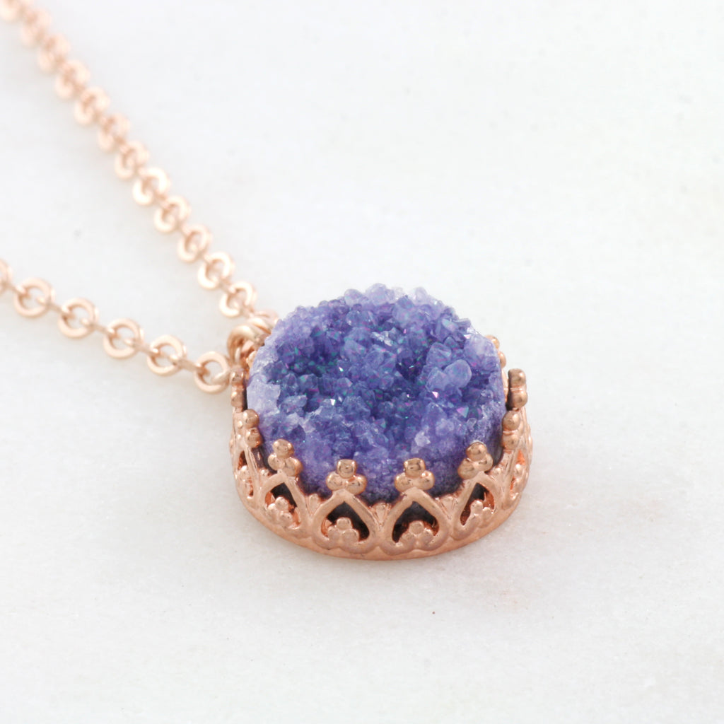 Adore Gemstone Collection - Druzy Round Pendant Necklace - Soul Made Boutique