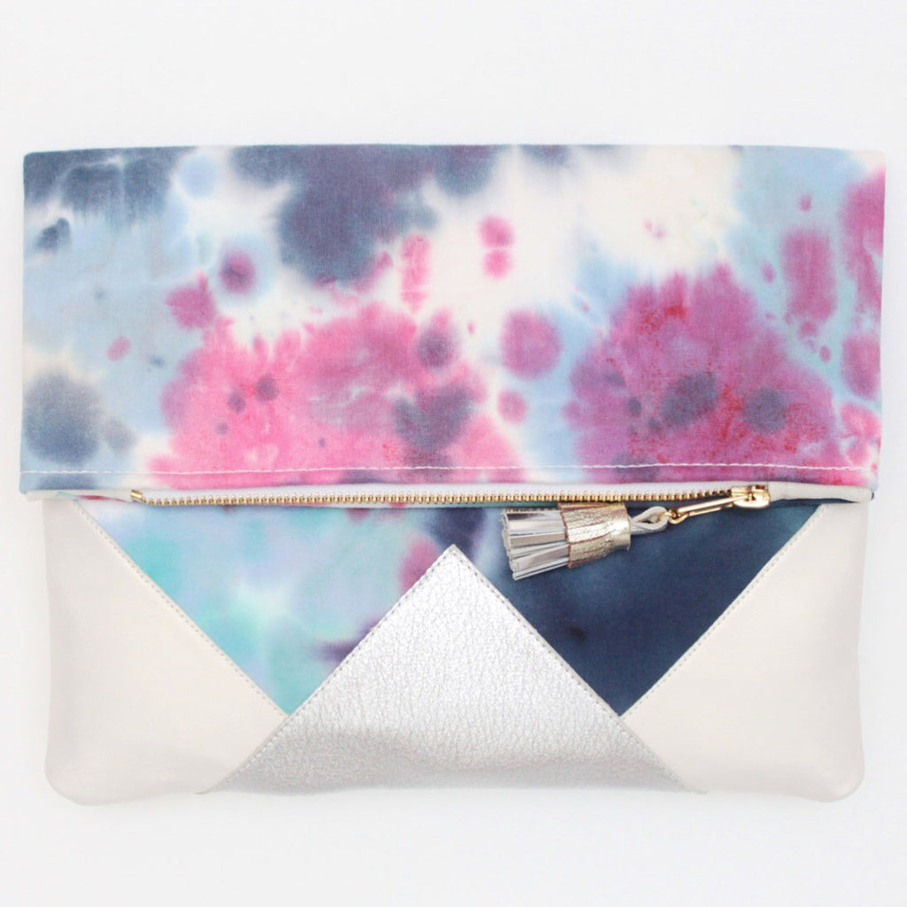 Dyed Watercolor Unique Leather Accents Clutch