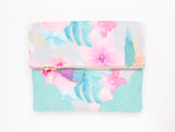 Floral Watercolor Unique Leather Accents Clutch