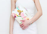 Floral Watercolor Unique Leather Accents Clutch
