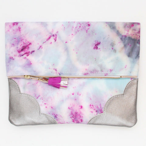 Dyed Watercolor Unique Leather Accents Clutch