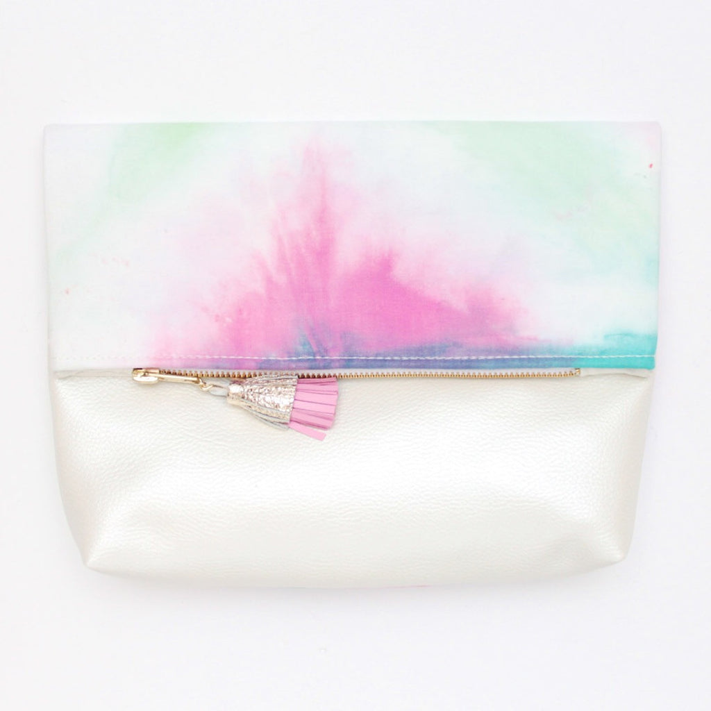 Dyed Watercolor Unique Leather Accents Clutch