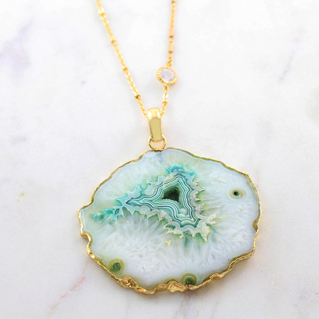 Adore Gemstone Collection - Agate Slice Necklace - Soul Made Boutique