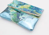 Floral Watercolor Unique Leather Accents Clutch
