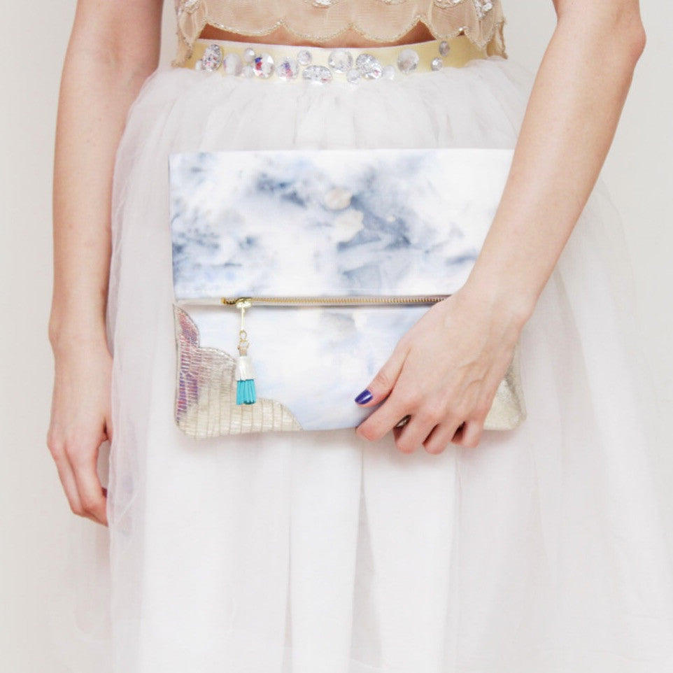 Dyed Watercolor Unique Leather Accents Clutch