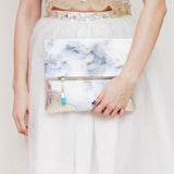 Dyed Watercolor Unique Leather Accents Clutch