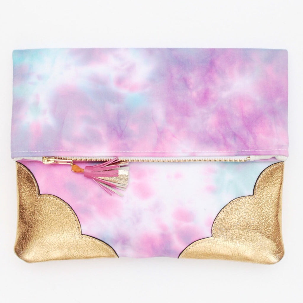 Dyed Watercolor Unique Leather Accents Clutch