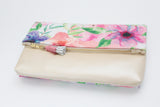 Floral Watercolor Unique Leather Accents Clutch