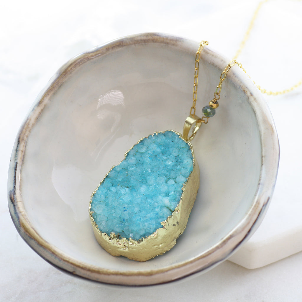 Adore Gemstone Collection - Druzy Oval Necklace - Soul Made Boutique
