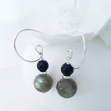 Adore Gems Collection - Sterling Silver Earrings Black Obsidian Labradorite