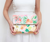 Floral Watercolor Unique Leather Accents Clutch