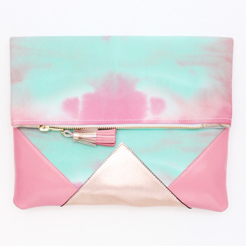 Dyed Watercolor Unique Leather Accents Clutch