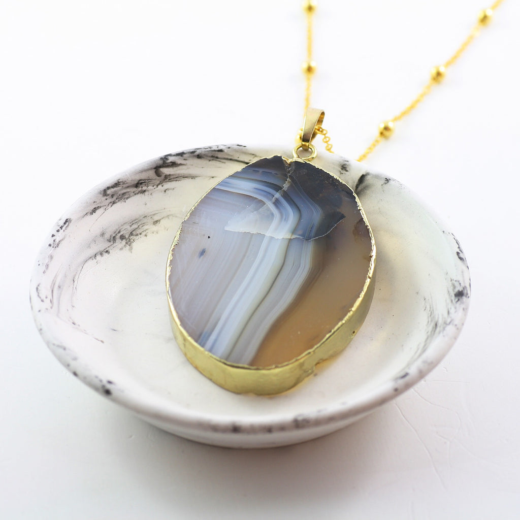 Adore Gemstone Collection - Agate Oval Necklace - Soul Made Boutique