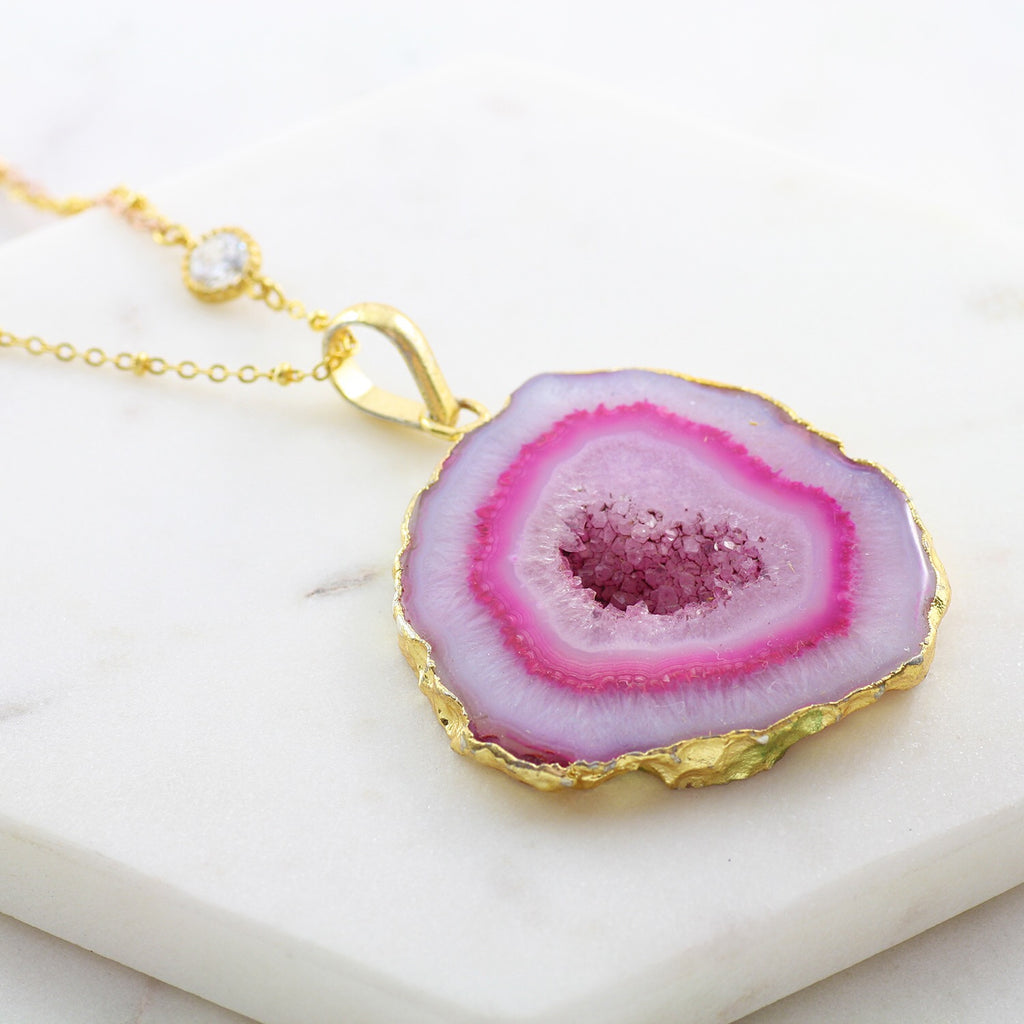Adore Gemstone Collection - Agate Slice Necklace - Soul Made Boutique